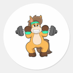 Sticker Rond Cheval en Bodybuilder avec Barbell