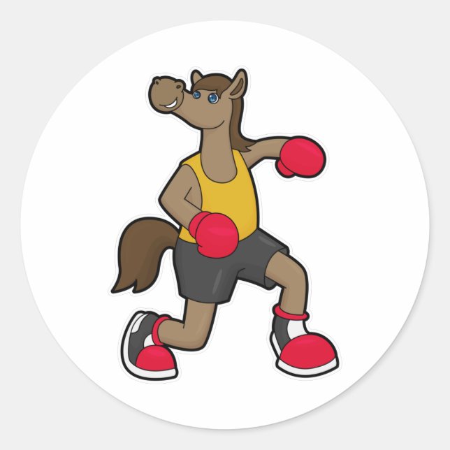 Sticker Rond Cheval en boîte avec gants de boxe (Devant)