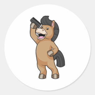 Sticker Rond Cheval en coiffeur avec peigne