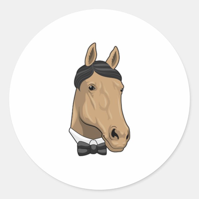 Sticker Rond Cheval en Gentleman avec cravate de Bow (Devant)