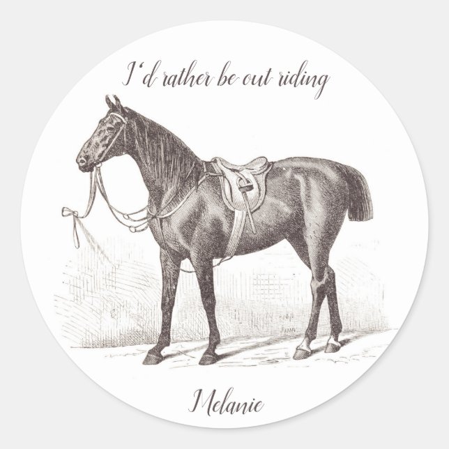 Sticker Rond Cheval équestre rétro drôle (Devant)