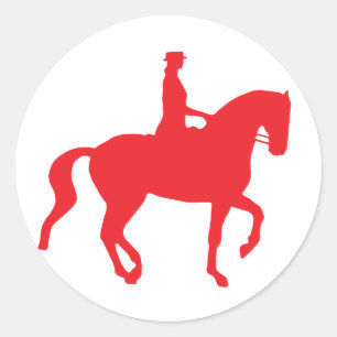 Sticker Rond Cheval et cavalier de dressage de Piaffe (red)