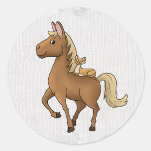 Sticker Rond Cheval et chat