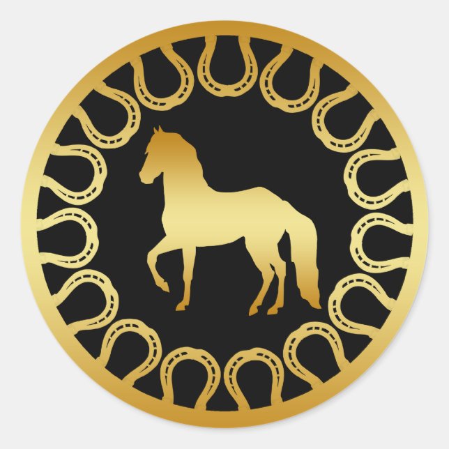 STICKER ROND CHEVAL ET CHEVAUX D'OR (Devant)