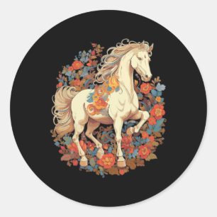 Sticker Rond Cheval Fleur Floral Horseback équitation équestre