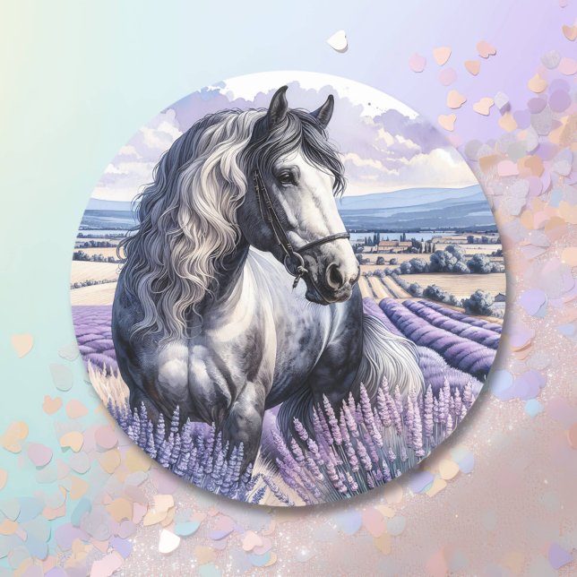 Sticker Rond Cheval gris joli debout en Lavender (Créateur téléchargé)