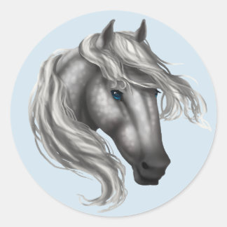 Sticker Rond Cheval gris pomme tête