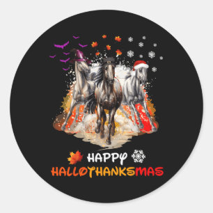 Sticker Rond Cheval Halloween Et Joyeux Noël Joyeux Hallotha