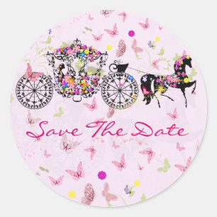 Sticker Rond Cheval mariage & Fleurs de transport & Papillons