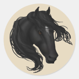 Sticker Rond Cheval noir