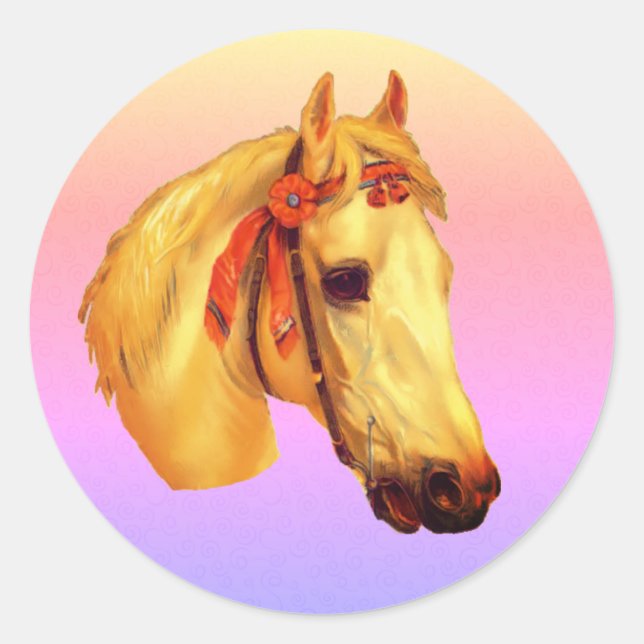 Sticker Rond Cheval Palomino d'Art vintage (Devant)