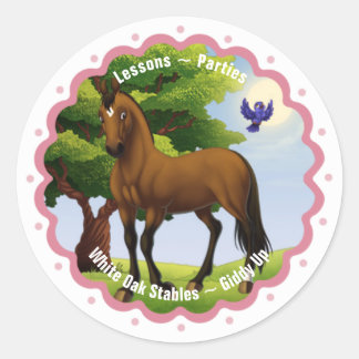 Sticker Rond Cheval Pur-Sang en Pâturage