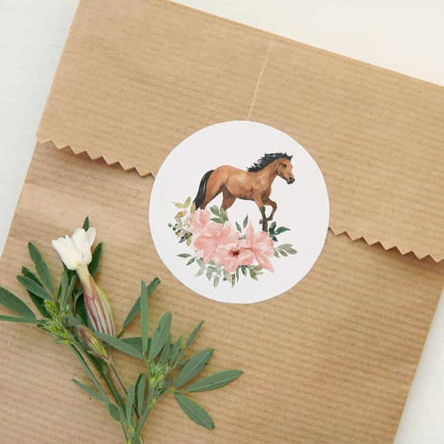 Sticker Rond Cheval rose Floral fête d'anniversaire (Créateur téléchargé)
