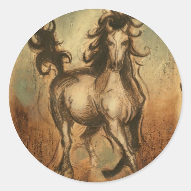 Sticker Rond Cheval sauvage et couleurs chaudes (Devant)