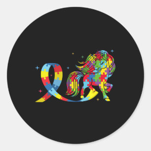 Sticker Rond Cheval Sensibilisation sur l'autisme Cheval Puzzle