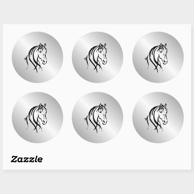 Sticker Rond Cheval tête sur argent (Feuille)