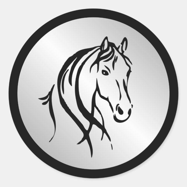 Sticker Rond Cheval tête sur argent (Devant)