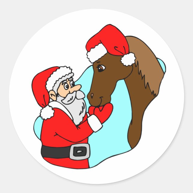 Sticker Rond Cheval Thème Equine Santa Claus Fête Noël (Devant)