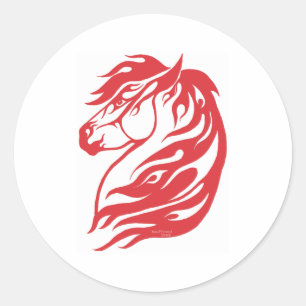 Sticker Rond Cheval Tribal Rouge