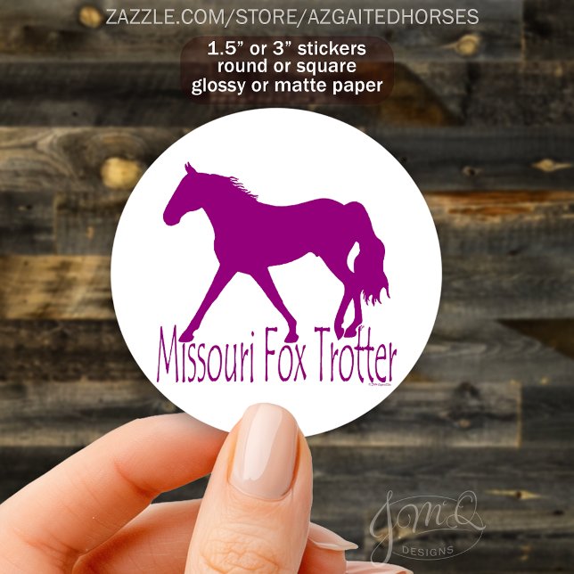 Sticker Rond Cheval Trotter Missouri Fox Silhouette violet (Missouri Fox Trotter Horse Silhouette Purple Classic Round Sticker)