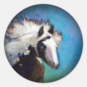 Sticker Rond Cheval tzigane course passion peinture colorée art