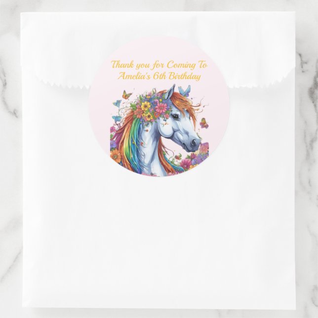 Sticker Rond Cheval Whimsical Rainbow Floral Equestriday (Sac)