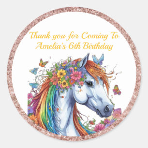 Sticker Rond Cheval Whimsical Rainbow Floral Equestriday