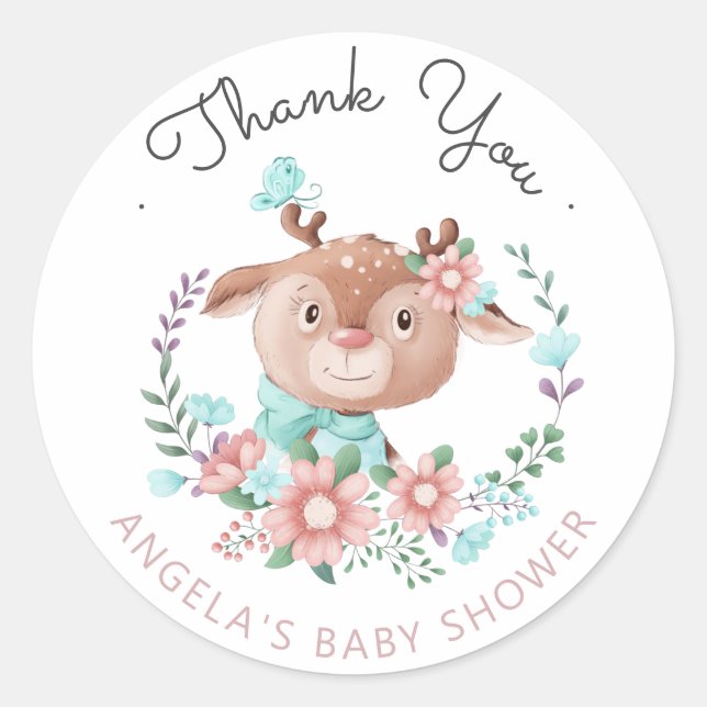 Sticker Rond chevalet de Baby shower de cerf de forêt (Devant)
