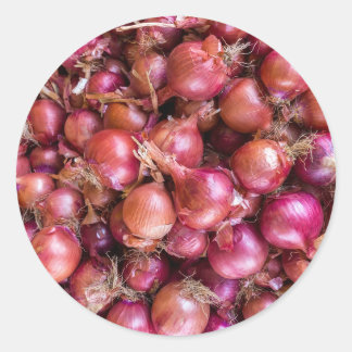Sticker Rond Chevalier d'oignons rouges sur le marché
