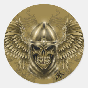 Sticker Rond Chevalier Tempéral Gothique Crâne médiéval avec ai