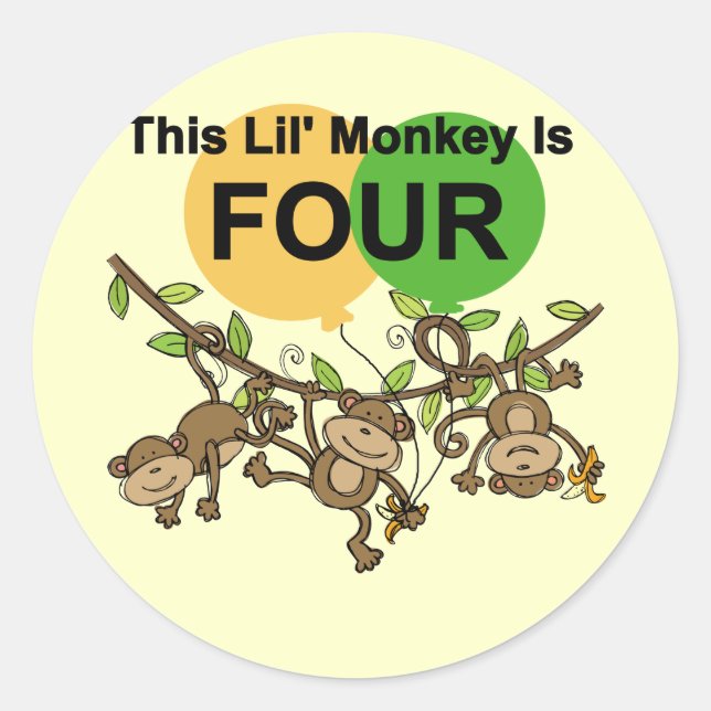 Sticker Rond Chevaliers et cadeaux de 4e anniversaire des singe (Devant)