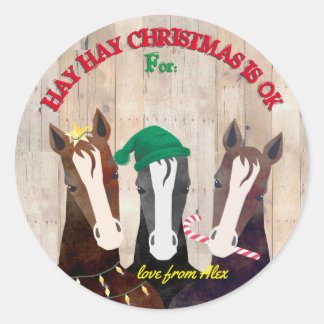 Sticker Rond Chevaux amusants rustique de Noël occidental à de