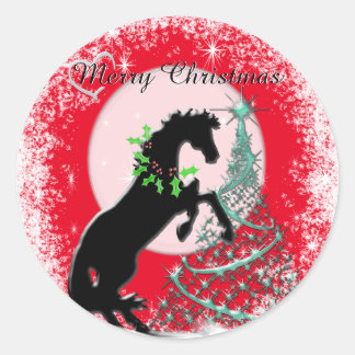 Sticker Rond Chevaux de coeur V (arbre vert)