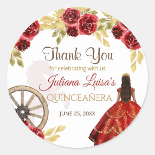 Sticker Rond Chevaux de la Couronne d'or rouge Quinceañera de l