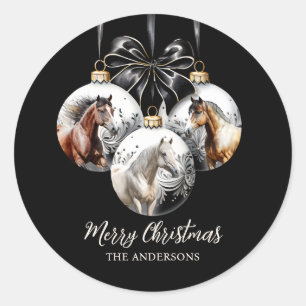 Sticker Rond Chevaux noir et or Citation de Noël