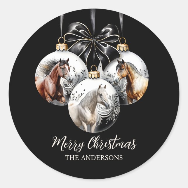 Sticker Rond Chevaux noir et or Citation de Noël (Devant)