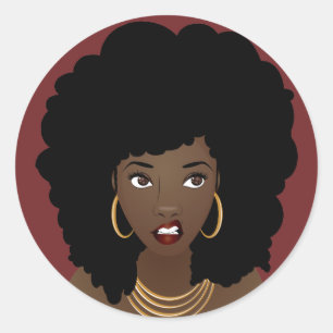 Sticker Rond Cheveux naturels, chevalets à lèvres rouges
