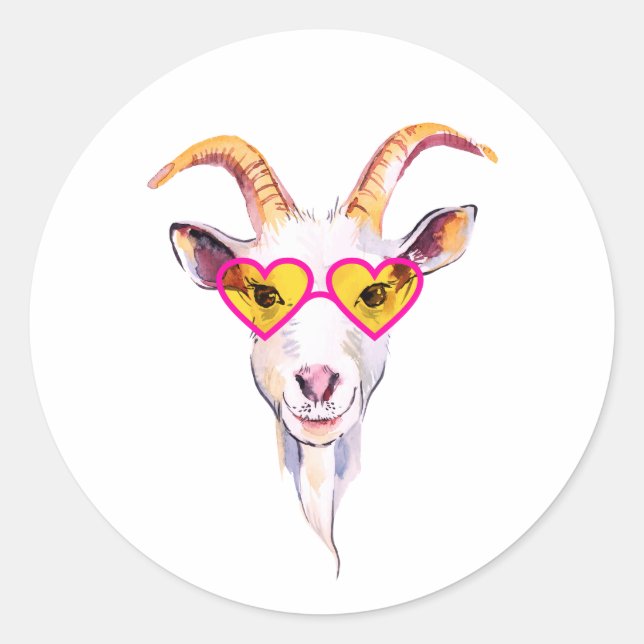 Sticker Rond Chèvre avec lunettes de couleur Rose (Devant)