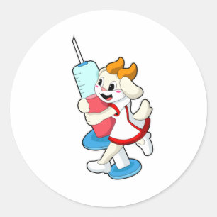 Sticker Rond Chèvre comme infirmière à la vaccination avec seri
