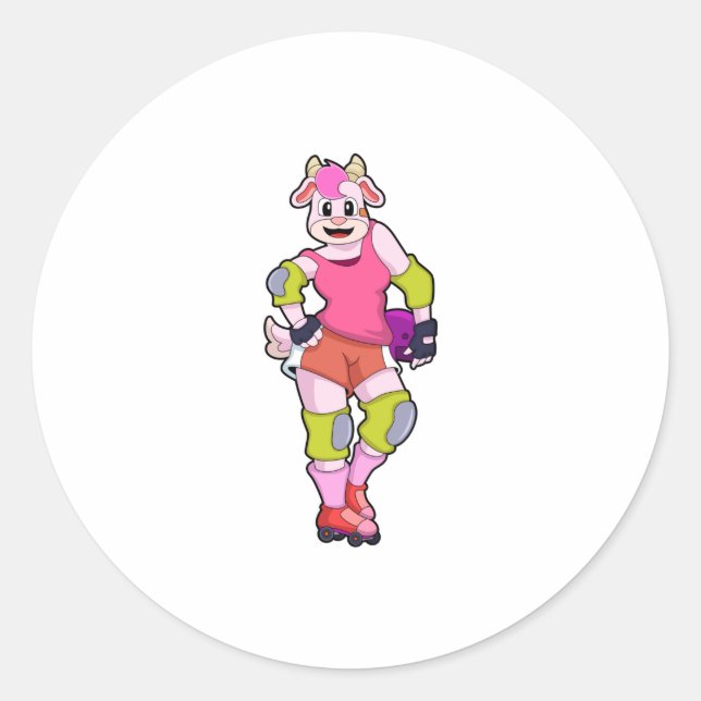 Sticker Rond Chèvre comme Patinage en ligne avec Patins en lign (Devant)
