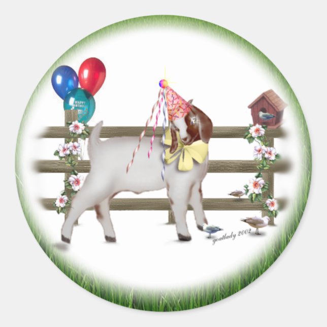 Sticker Rond Chèvre d'anniversaire mignonne (Devant)