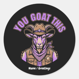 Sticker Rond Chèvre de Cowboy Drôle Pun Motivation Design Occid