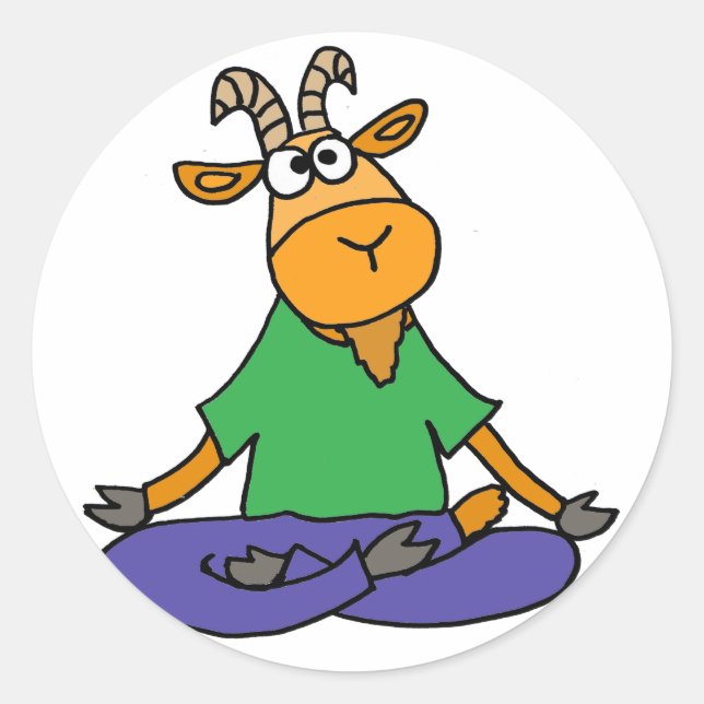 Sticker Rond Chèvre Drôle Faire Lotus Position Yoga (Devant)