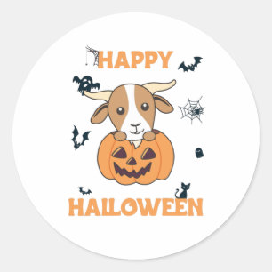 Sticker Rond Chèvre en Citrouille chèvres mignonnes Joyeux Hall