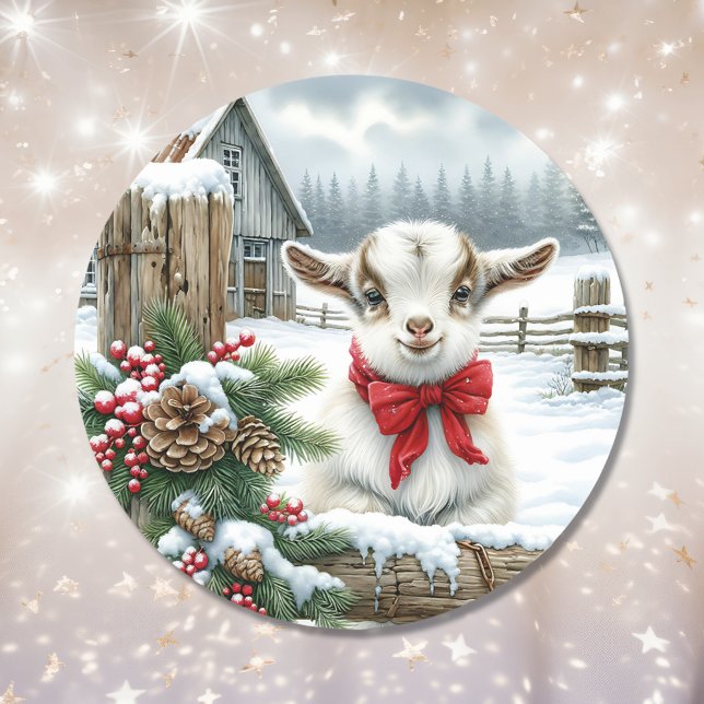 Sticker Rond Chèvre festive mignonne sur la ferme Noël (Créateur téléchargé)