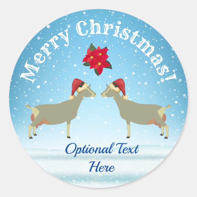 Sticker Rond Chèvre laitière Toggenburg Noël dans la neige (Devant)
