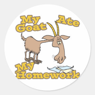 Sticker Rond chèvre mangez mes devoirs drôle dessin animé