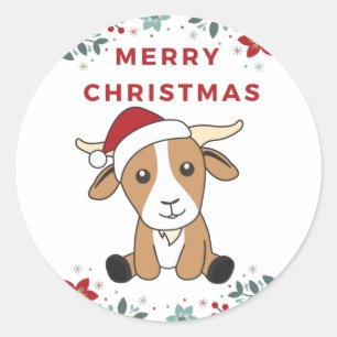 Sticker Rond Chèvre Noël Chèvres Animaux d'hiver Classique rond