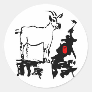 Sticker Rond Chèvre roche chinois vietnamien Année Zodiac Stick