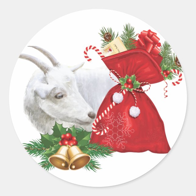 Sticker Rond Chèvre Saanen Avec Esprit De Vacances (Devant)